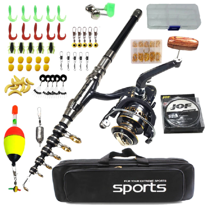 Carbon Telescopic Spinning Fishing Rod Reel Full Kit