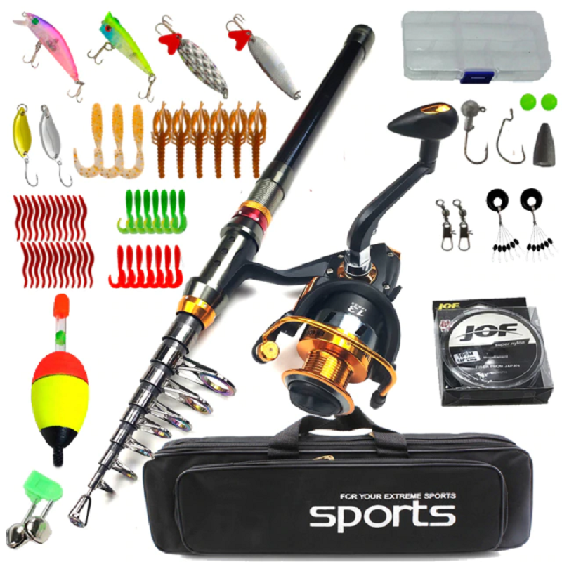 Carbon Telescopic Spinning Fishing Rod Reel Full Kit