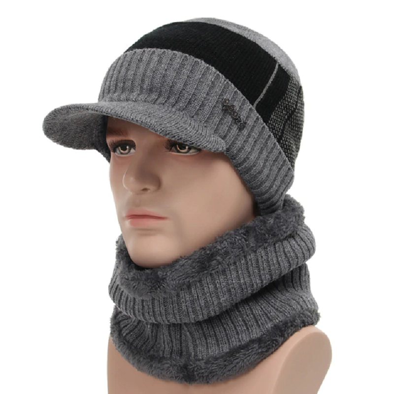 Warm Beanie Cap with Scarf