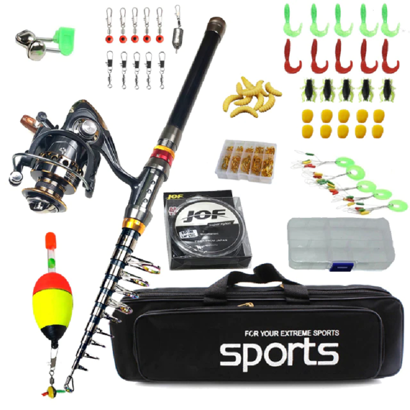 Carbon Telescopic Spinning Fishing Rod Reel Full Kit
