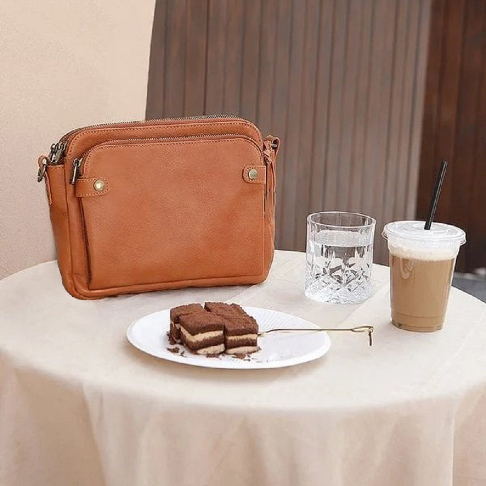 Vintage Three Layer Leather Crossbody Shoulder & Clutch Bag
