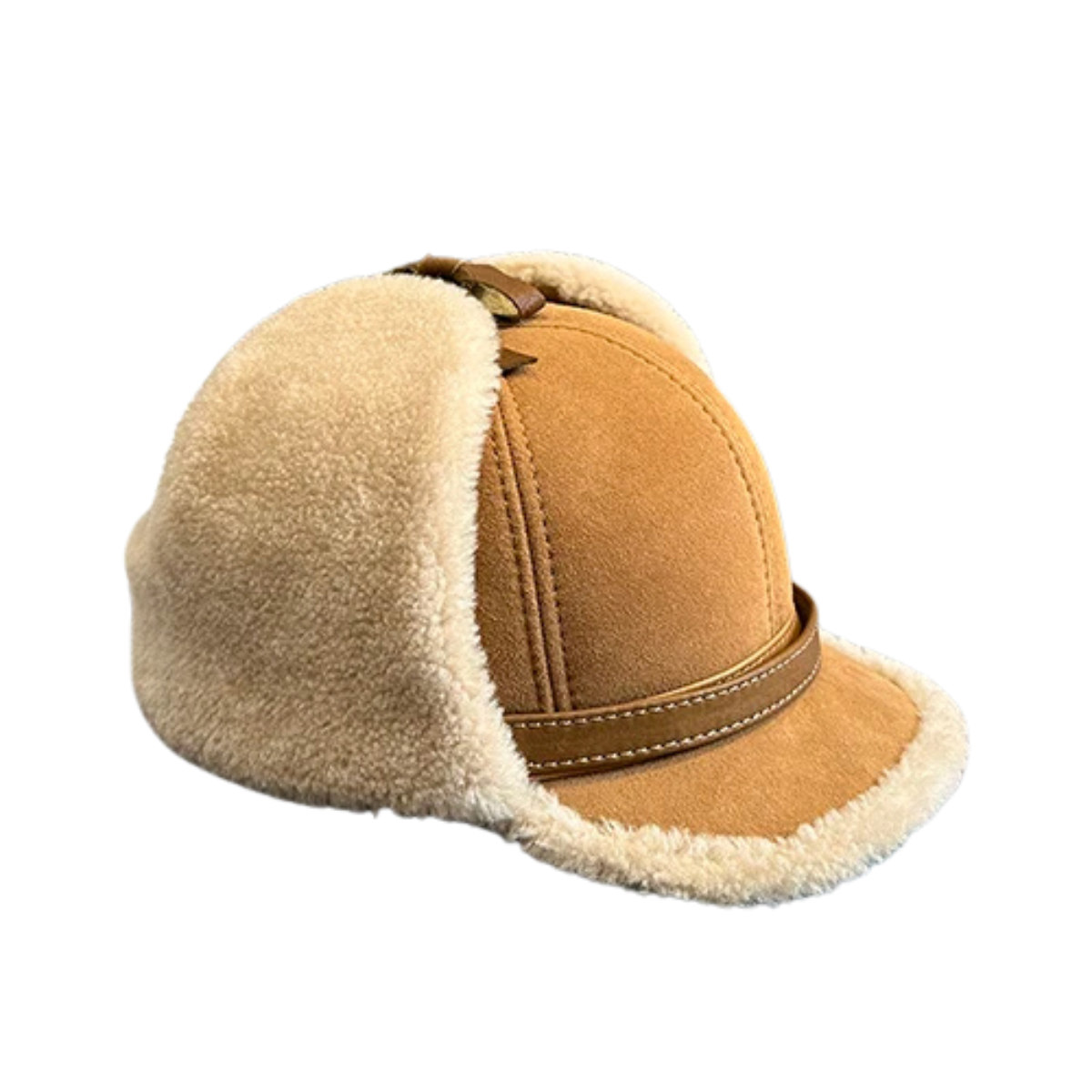 Men's Leather Winter Hat - Fur Lined Bomber Cap with Warm Earflaps