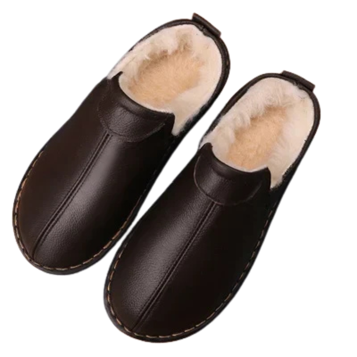 Genuine Leather Winter Slippers - Anti-Slip Warm Wool for Men & Women