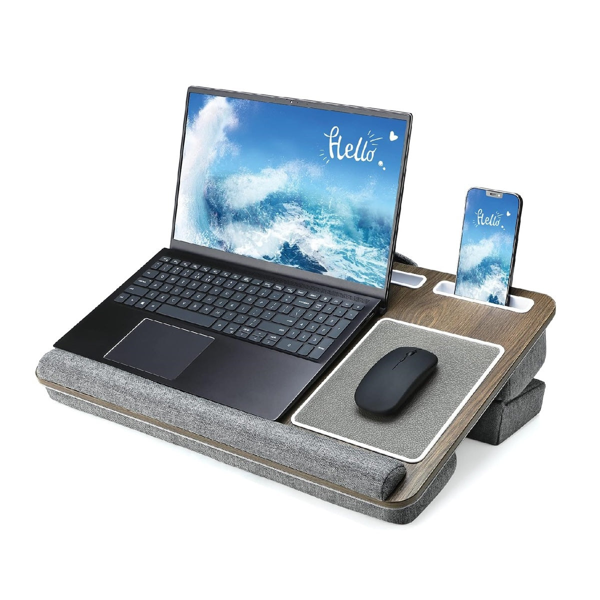 Portable Laptop Lap Desk - Double-Groove Anti-Slip Built-In Mouse Pad