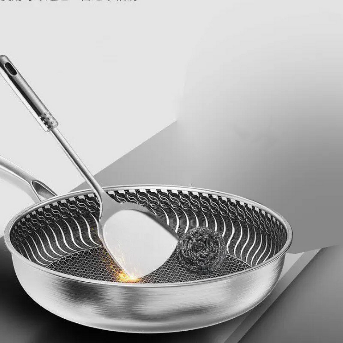 Stainless Steel Honeycomb Non Stick Wok Pan Stir-Fry
