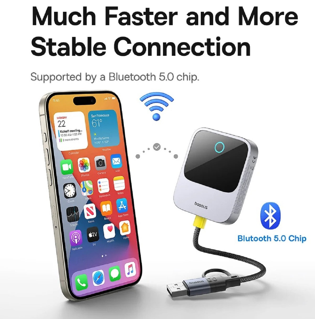 Wireless Carplay Adapter - Plug and Play Bluetooth Converter for Auto Connection