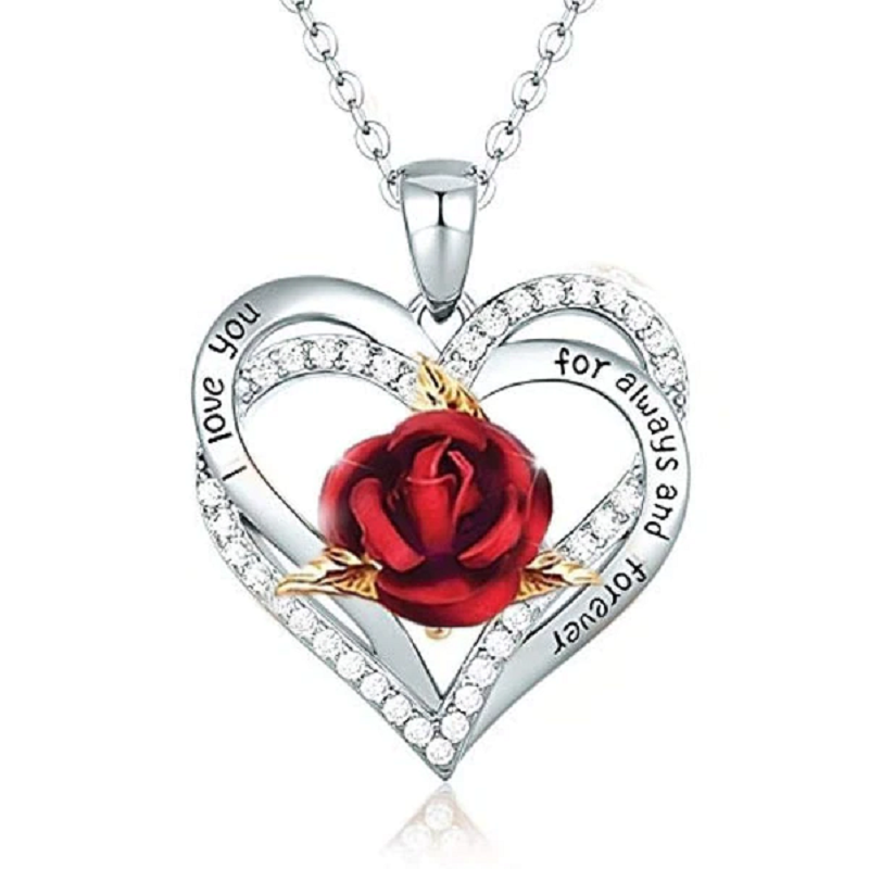 Exquisite Couple Love Rose Necklace