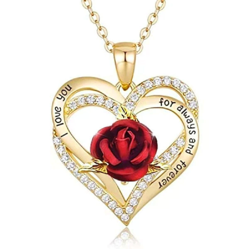 Exquisite Couple Love Rose Necklace