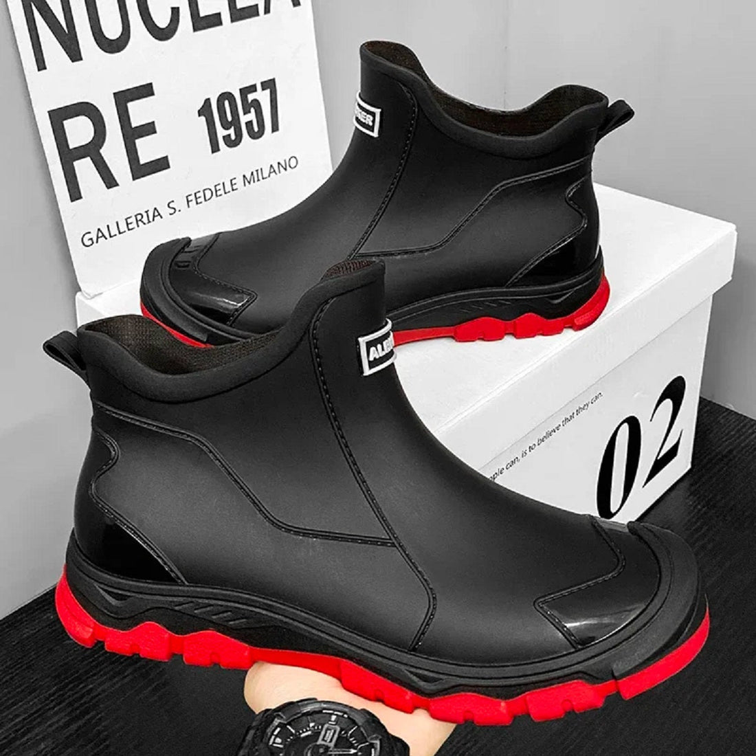 Men's Waterproof Ankle Rain Boots - Warm Anti-Slip Rubber