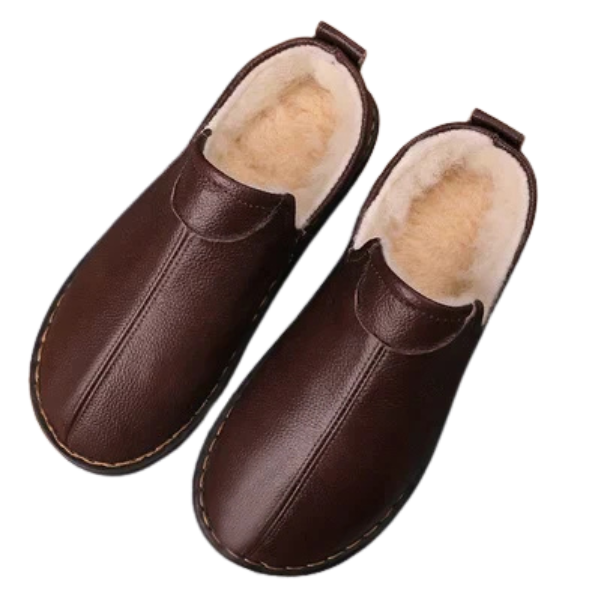 Genuine Leather Winter Slippers - Anti-Slip Warm Wool for Men & Women