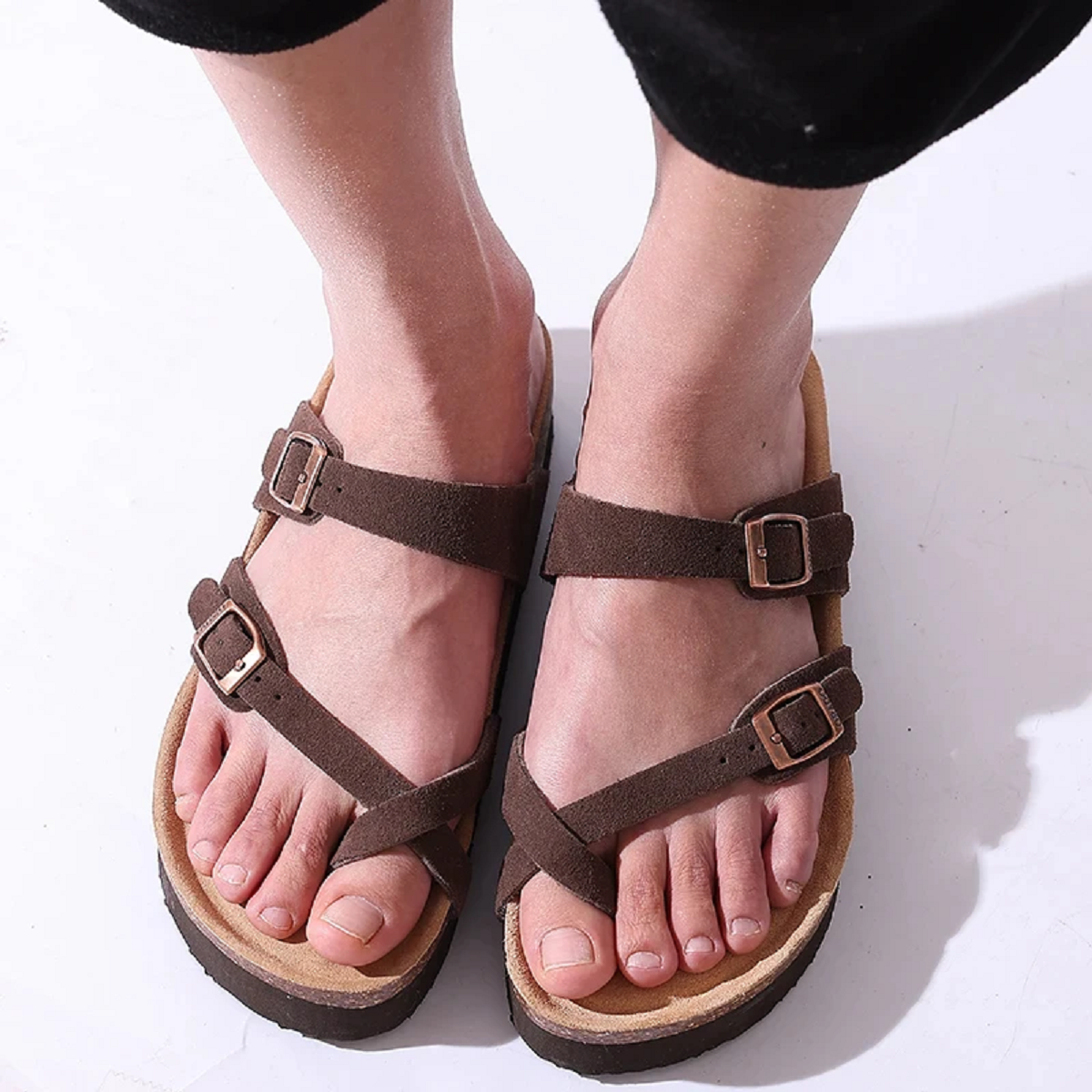Suede Platform Soft Cork Footbed Summer Beach Sandals for Women and Men