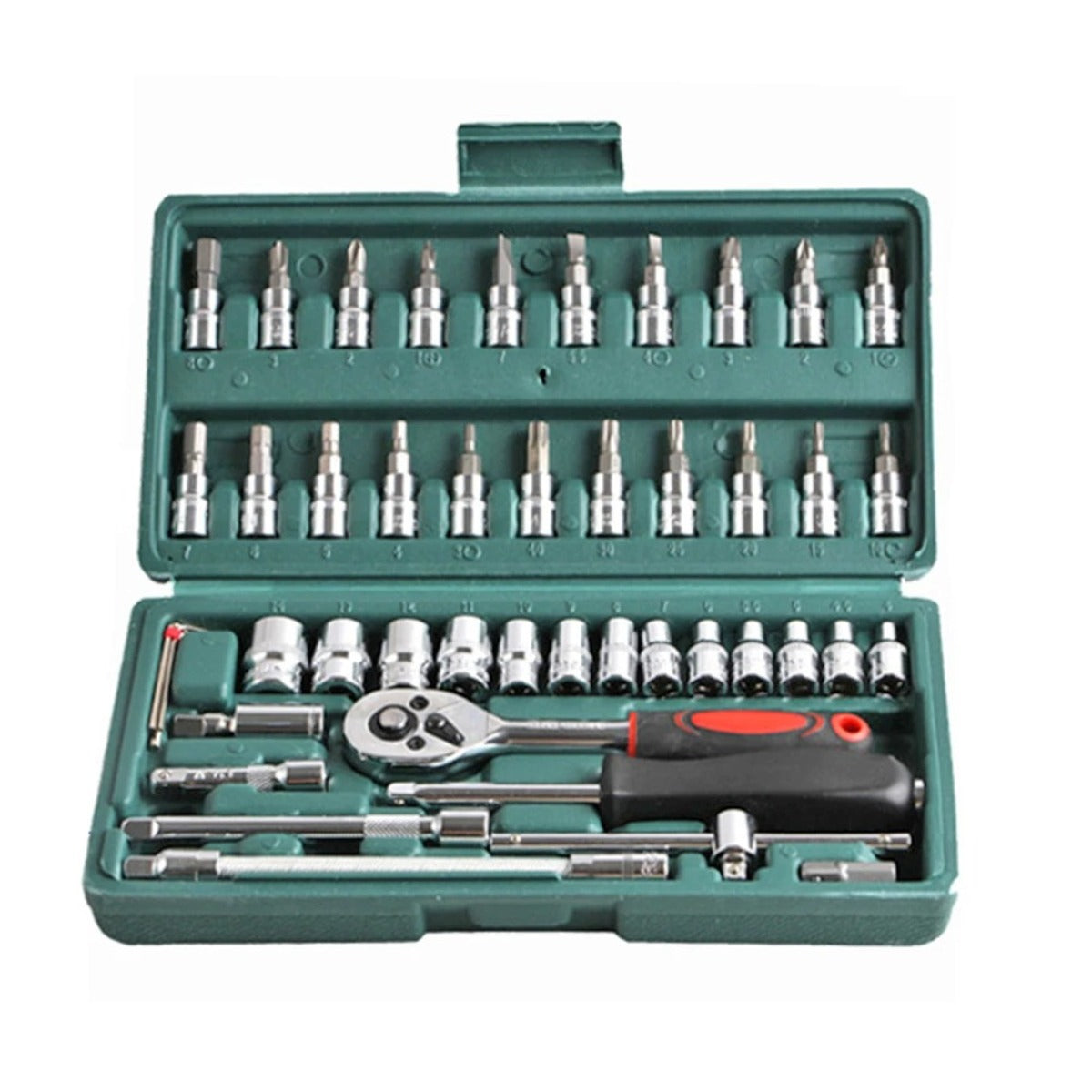 46-Piece Car Repair Tool Kit - 1/4-Inch Socket Set with Ratchet and Wrench