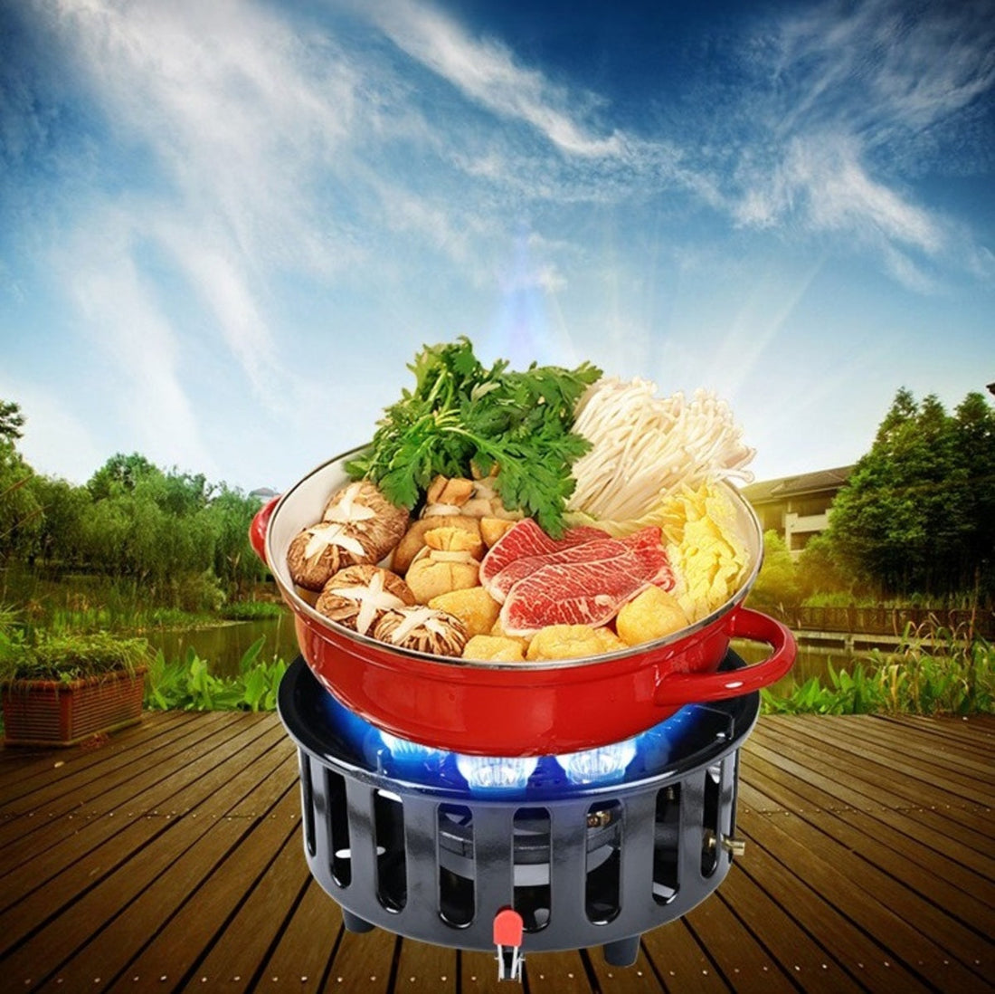 Camping Stove - 7-Core High-Power Portable Gas Burner with Ignition