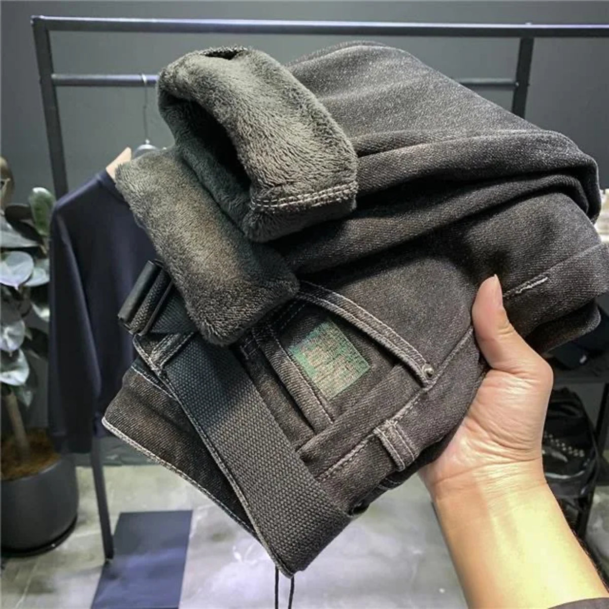 Men's Vintage Winter Jeans - Warm Stretch Slim Casual Denim Pants