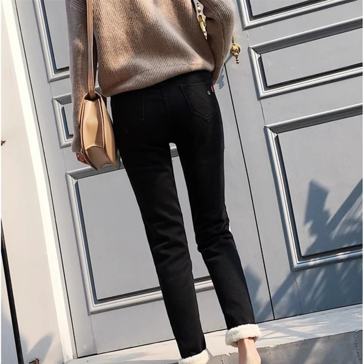 Women's Winter Pencil Jeans - High-Waist Lambwool Lined Skinny Denim