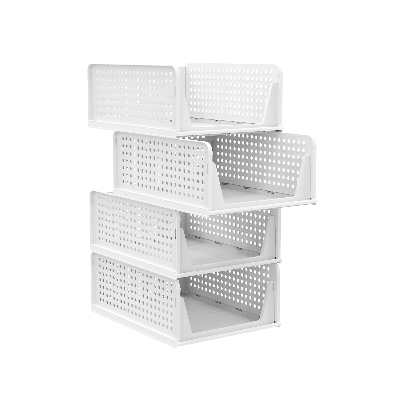 4-Pack Wardrobe Organiser - Stackable Folding Plastic Storage Baskets