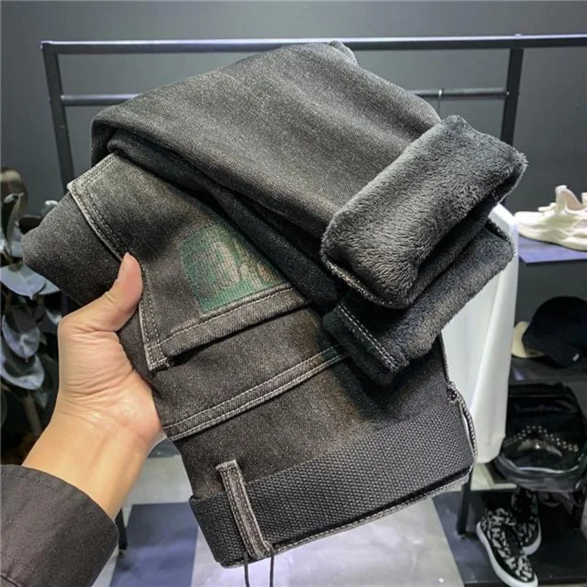 Men's Vintage Winter Jeans - Warm Stretch Slim Casual Denim Pants