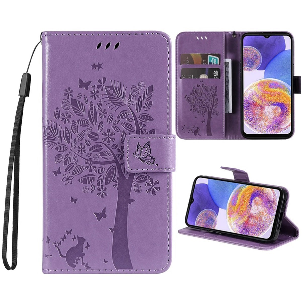 Wallet Tree Embossing Flip Leather Case for Samsung Galaxy