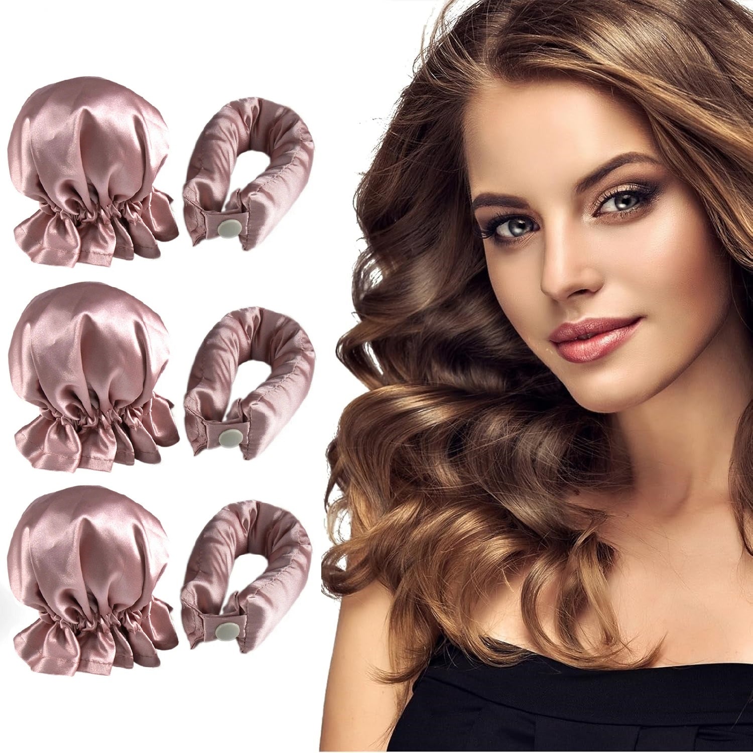 Satin No-Heat Curling Rod Kit - 3-Pc Overnight Headband and Caps