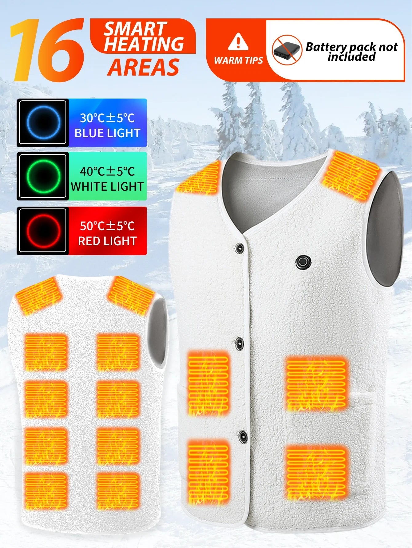 16-Zone USB Heated Vest - Teddy Velvet V-Neck Electric Warming Jacket