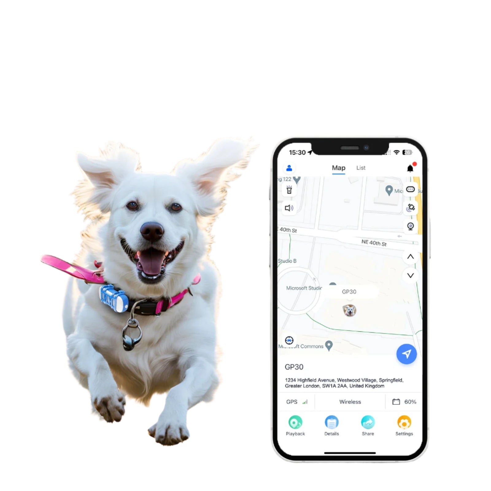 Smart Pet Tracker - Waterproof GPS Locator with Light Sound for Dogs and Cats