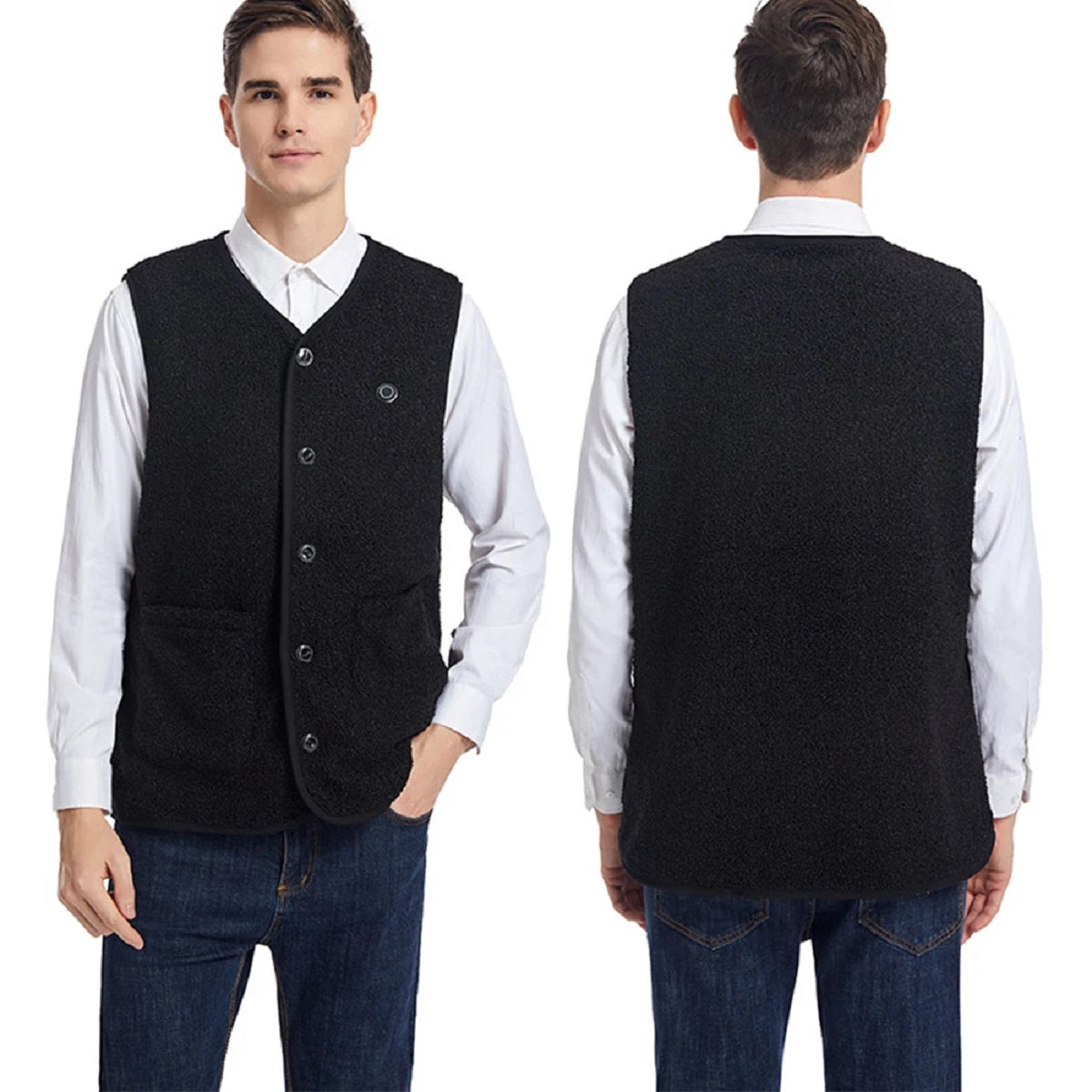 16-Zone USB Heated Vest - Teddy Velvet V-Neck Electric Warming Jacket