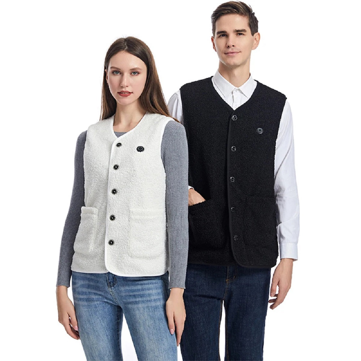 16-Zone USB Heated Vest - Teddy Velvet V-Neck Electric Warming Jacket