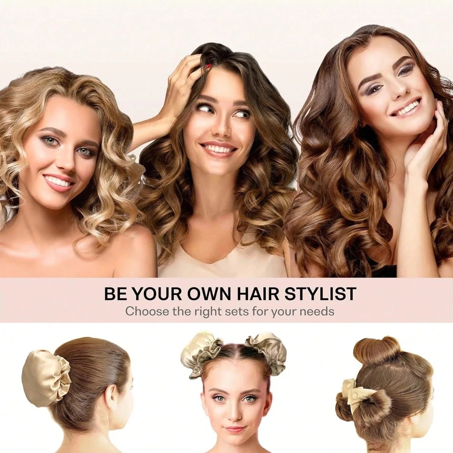Satin No-Heat Curling Rod Kit - 3-Pc Overnight Headband and Caps