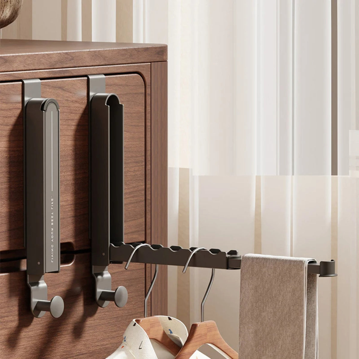 Aluminium Folding Door Rack - Telescopic Multi-Function Hook No-Drill Home Organiser
