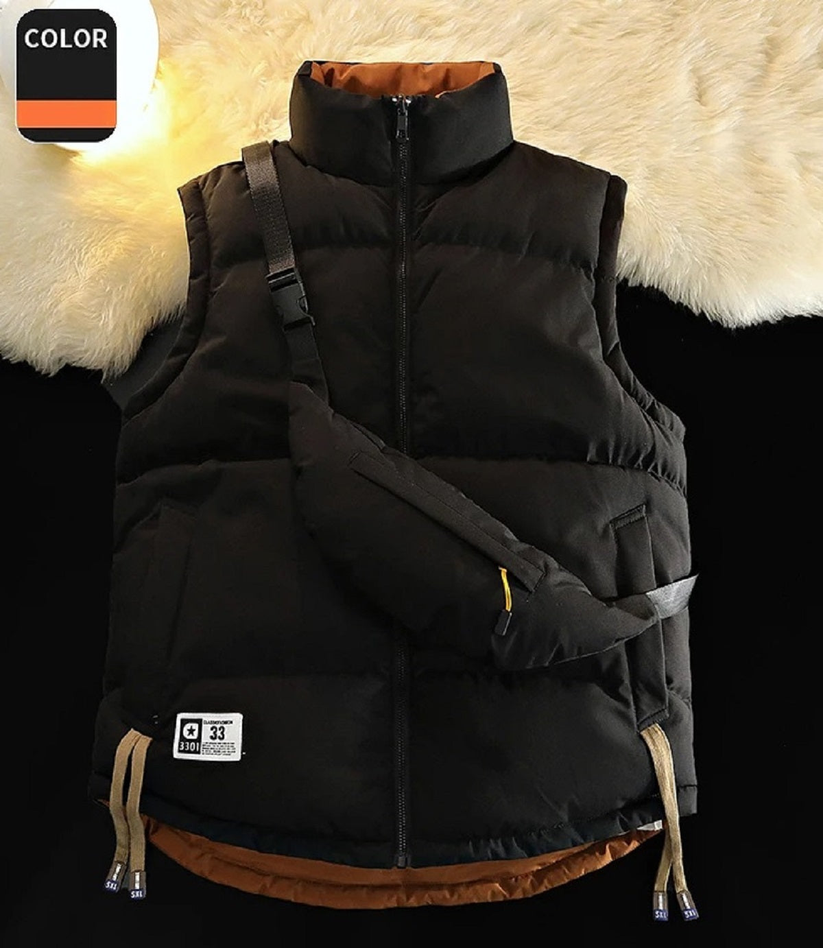 Men's Winter Vest Warm Double Sided Sleeveless Jacket with Backpack