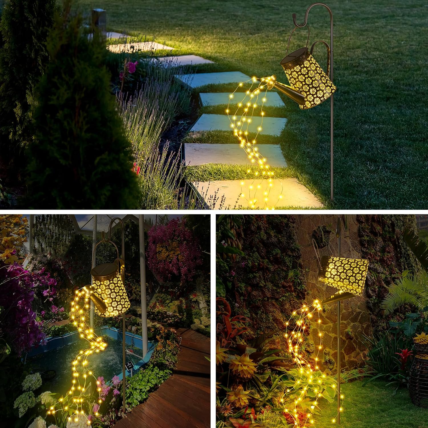Solar Watering Can Light Hanging Waterfall Lamp
