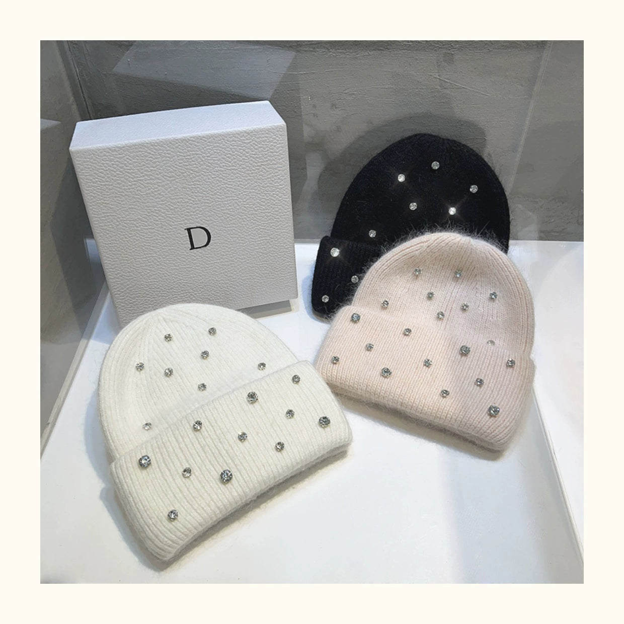 Sparkly Rhinestones Winter Warm Wool Beanie Hats