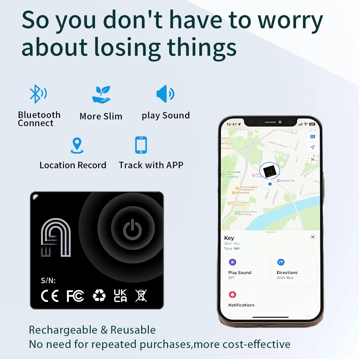 Thin Wallet GPS Tracker - Wireless Charging Smart Tag