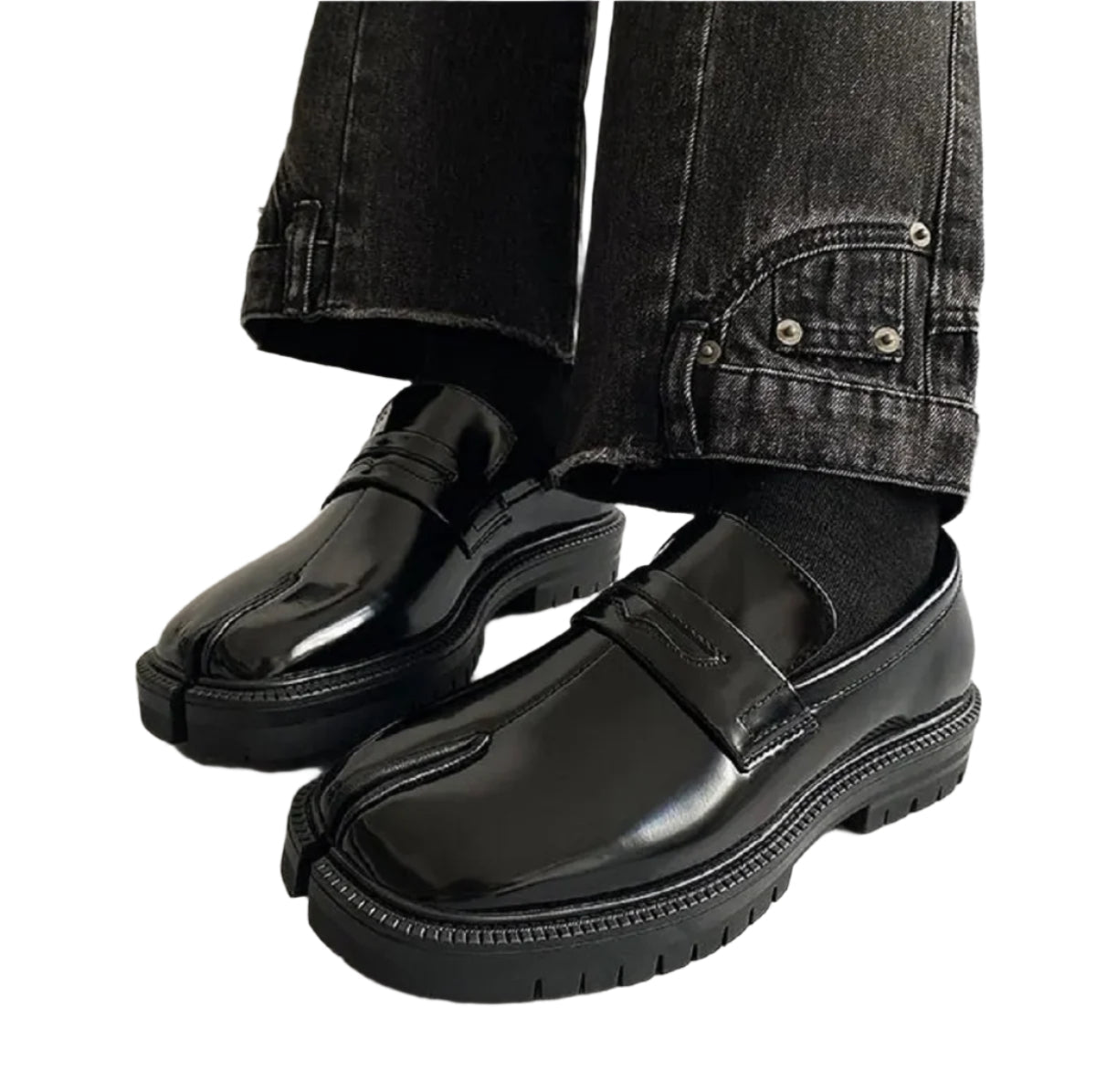 Split-Toe Tabi Loafers - Thick Sole Leather Shoes