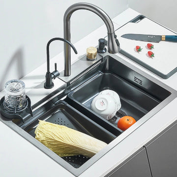 304 Stainless Waterfall Kitchen Sink - Single-Bowl Overmount