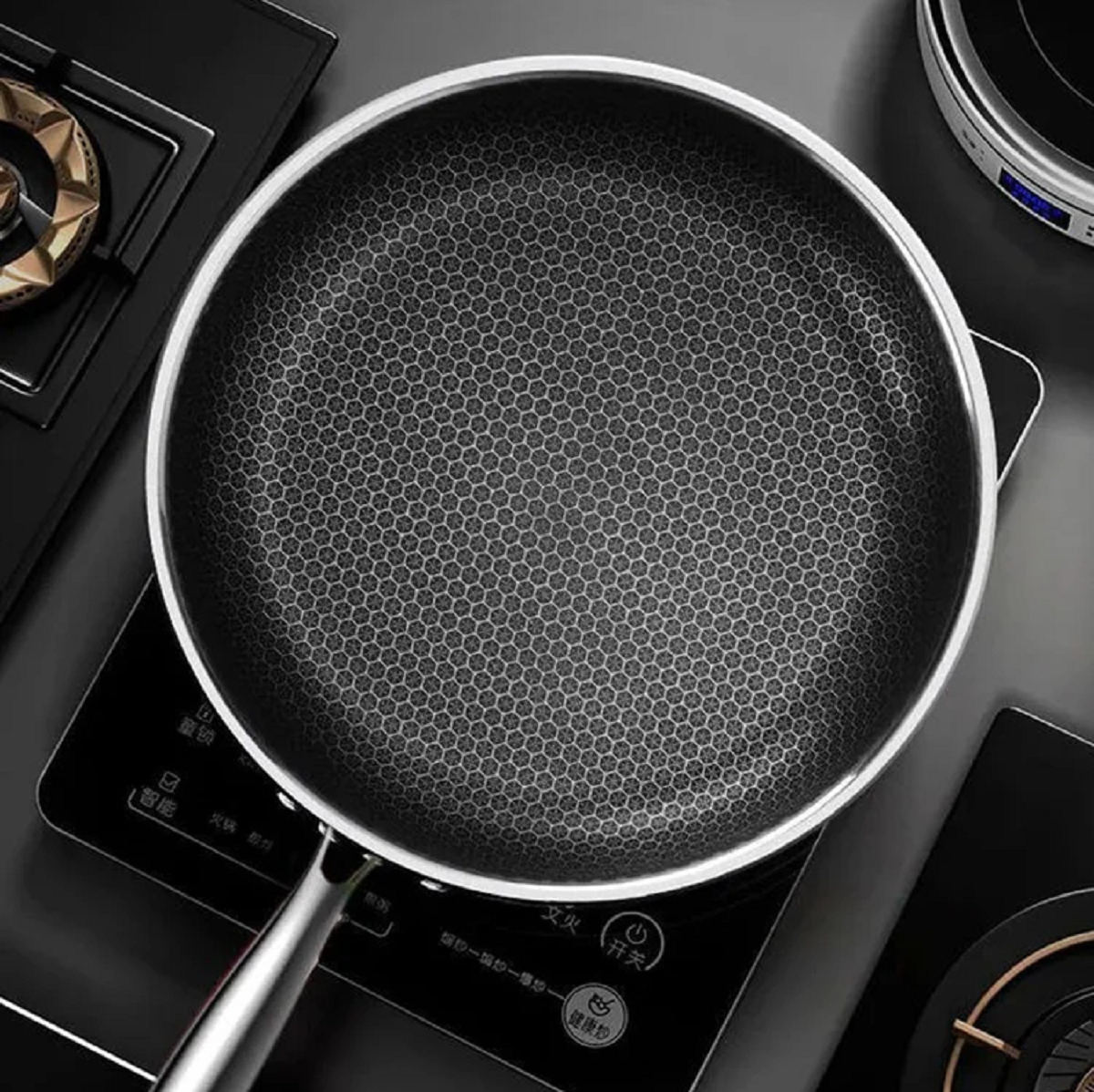 Stainless Steel Honeycomb Non Stick Wok Pan Stir-Fry