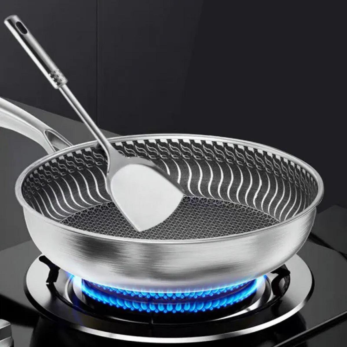 Stainless Steel Honeycomb Non Stick Wok Pan Stir-Fry