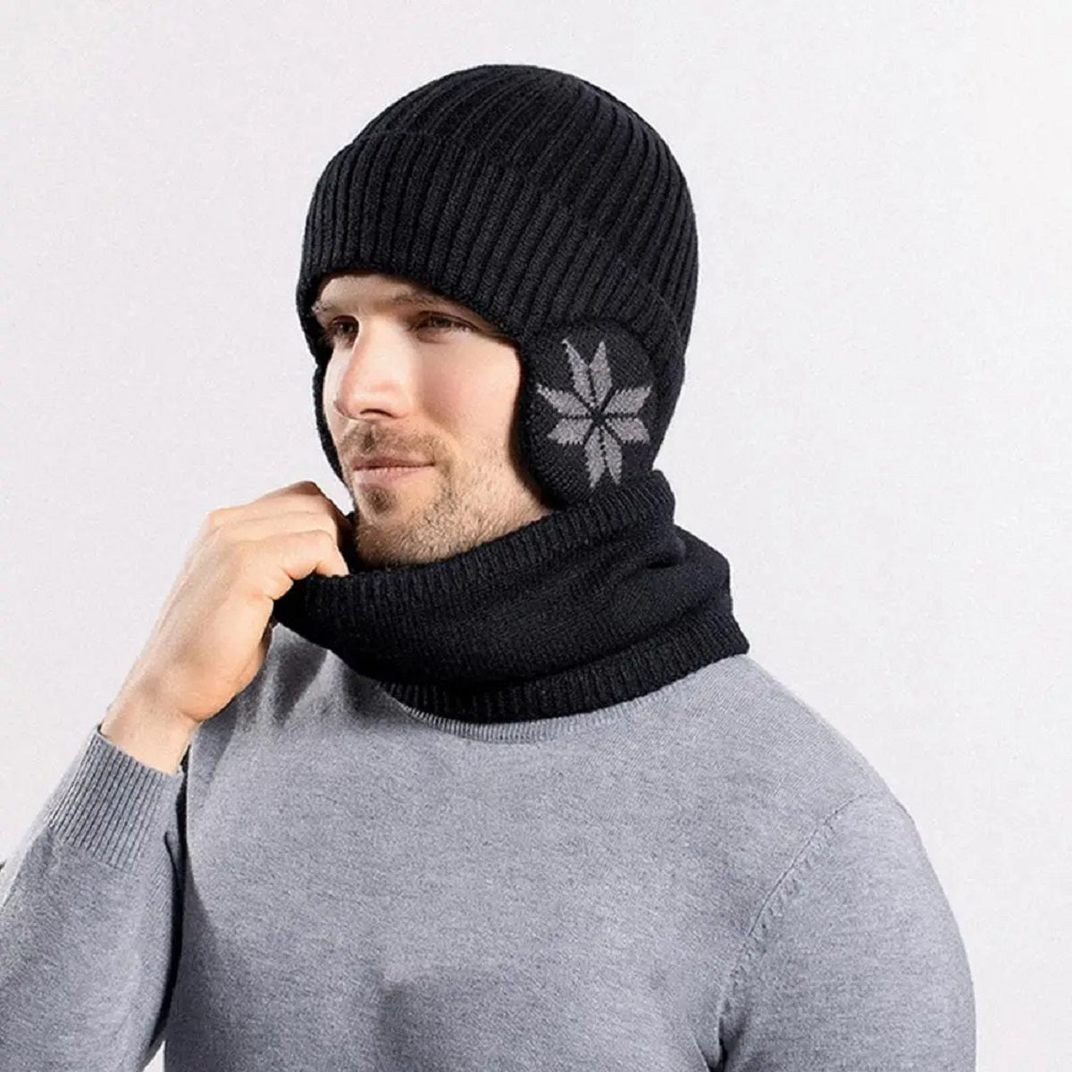 2 in 1 Heated Winter Knitted Cap Neck Warmer Beanie Hat Scarf