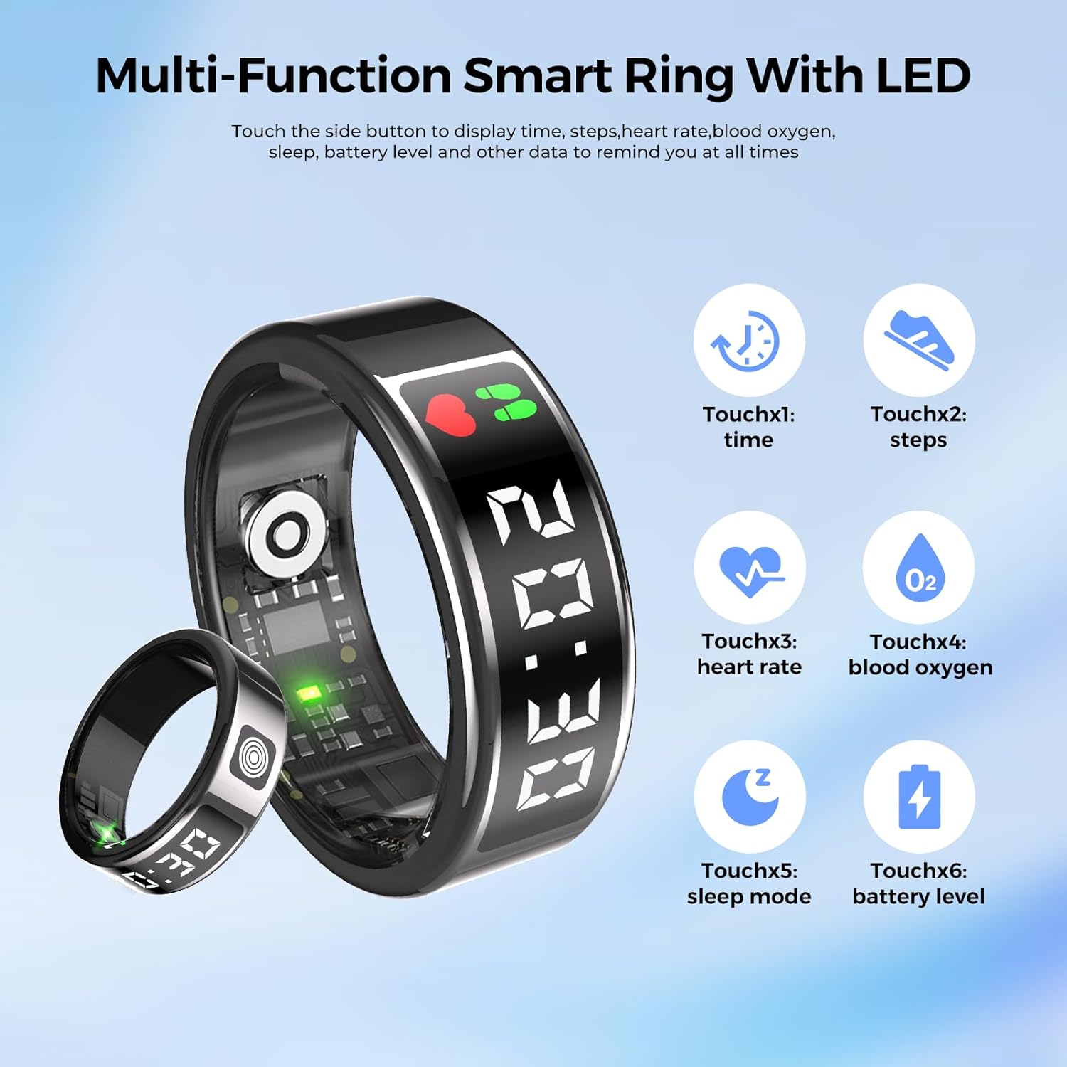 Smart Ring with Display - Touchscreen Health Tracker 5ATM Waterproof
