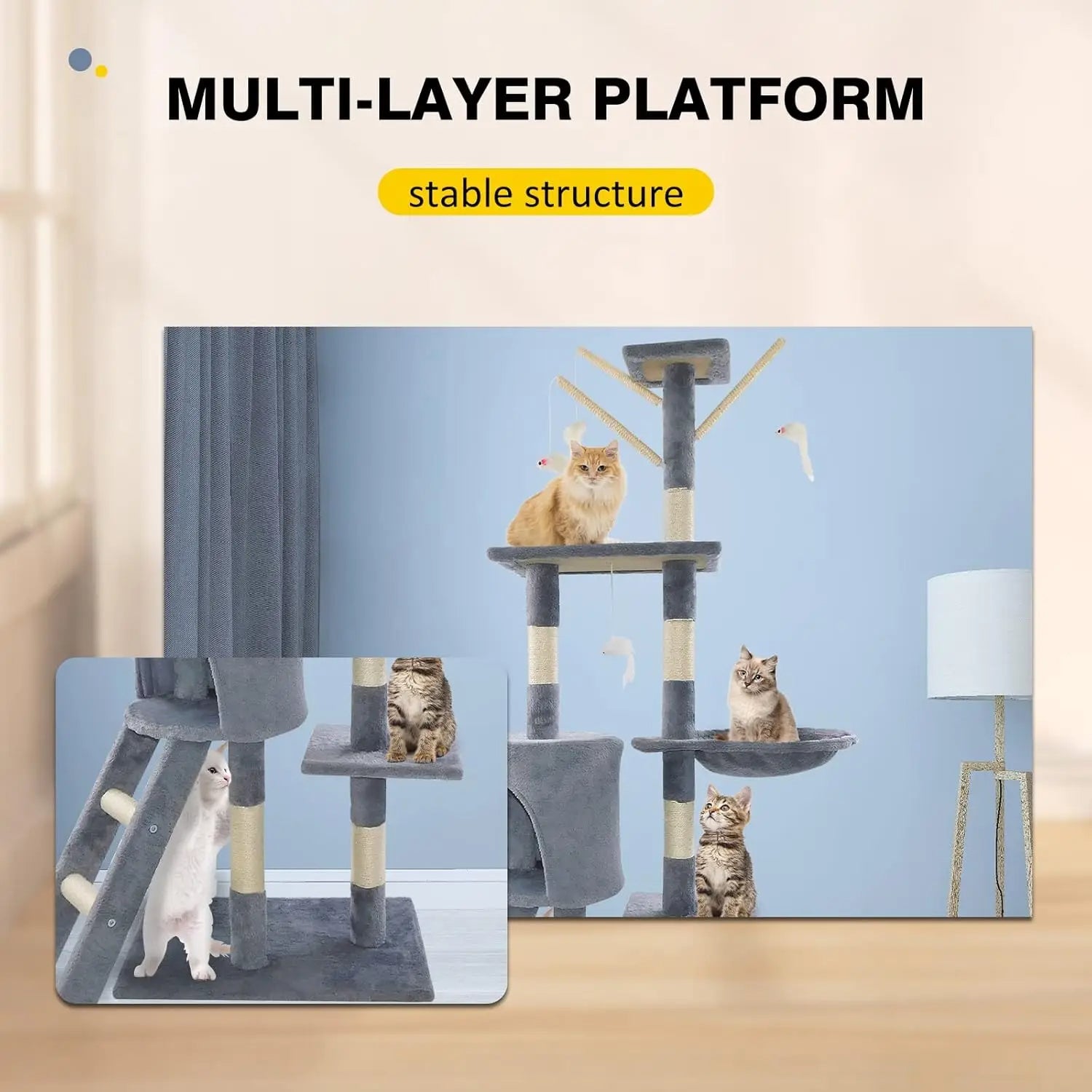 55.1 in Cat Tree Tower - Indoor/outdoor Scratching Post and Climbing Activity Centre