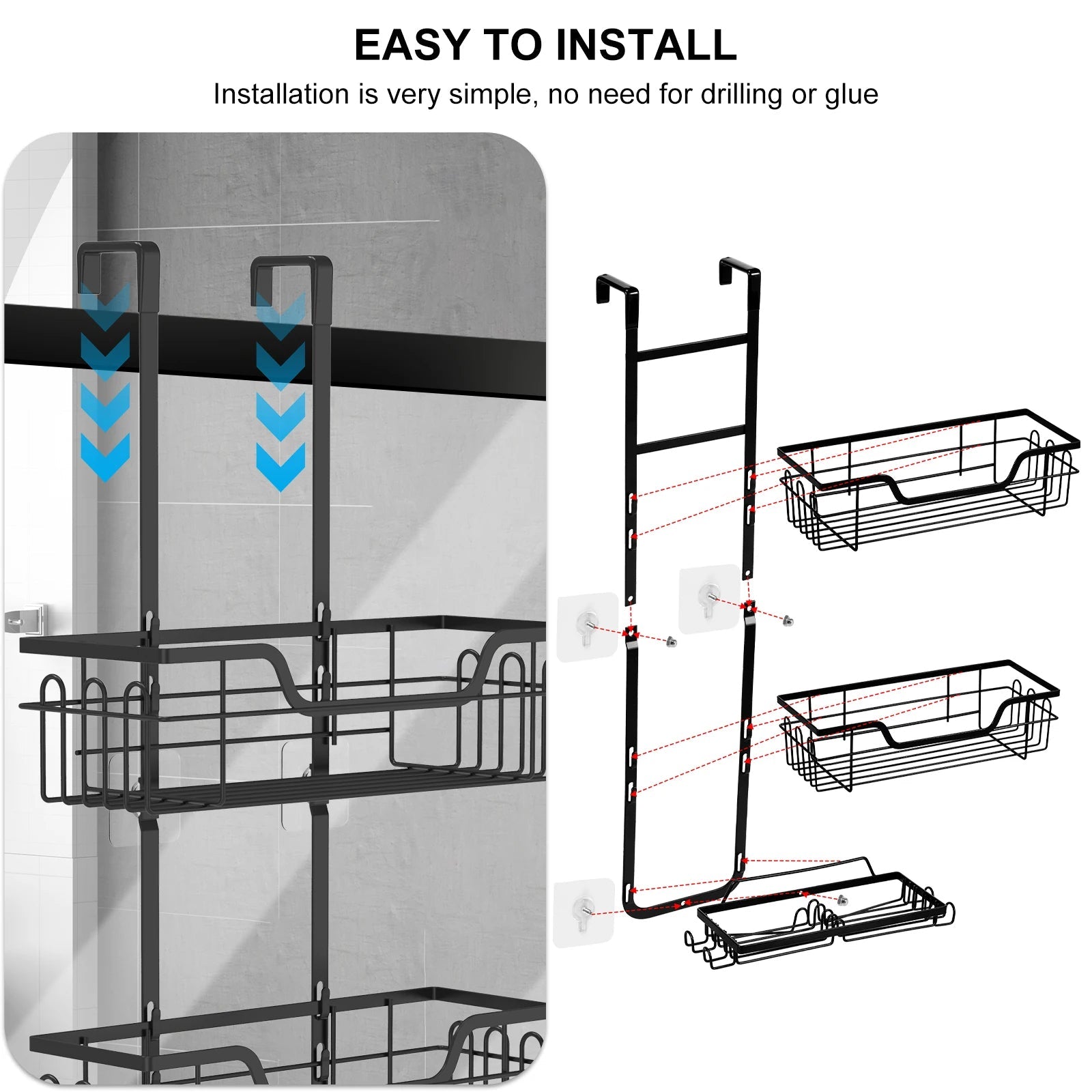 Drill-Free Hanging Bathroom Shelf - Over-Door Multi-Layer Storage Rack