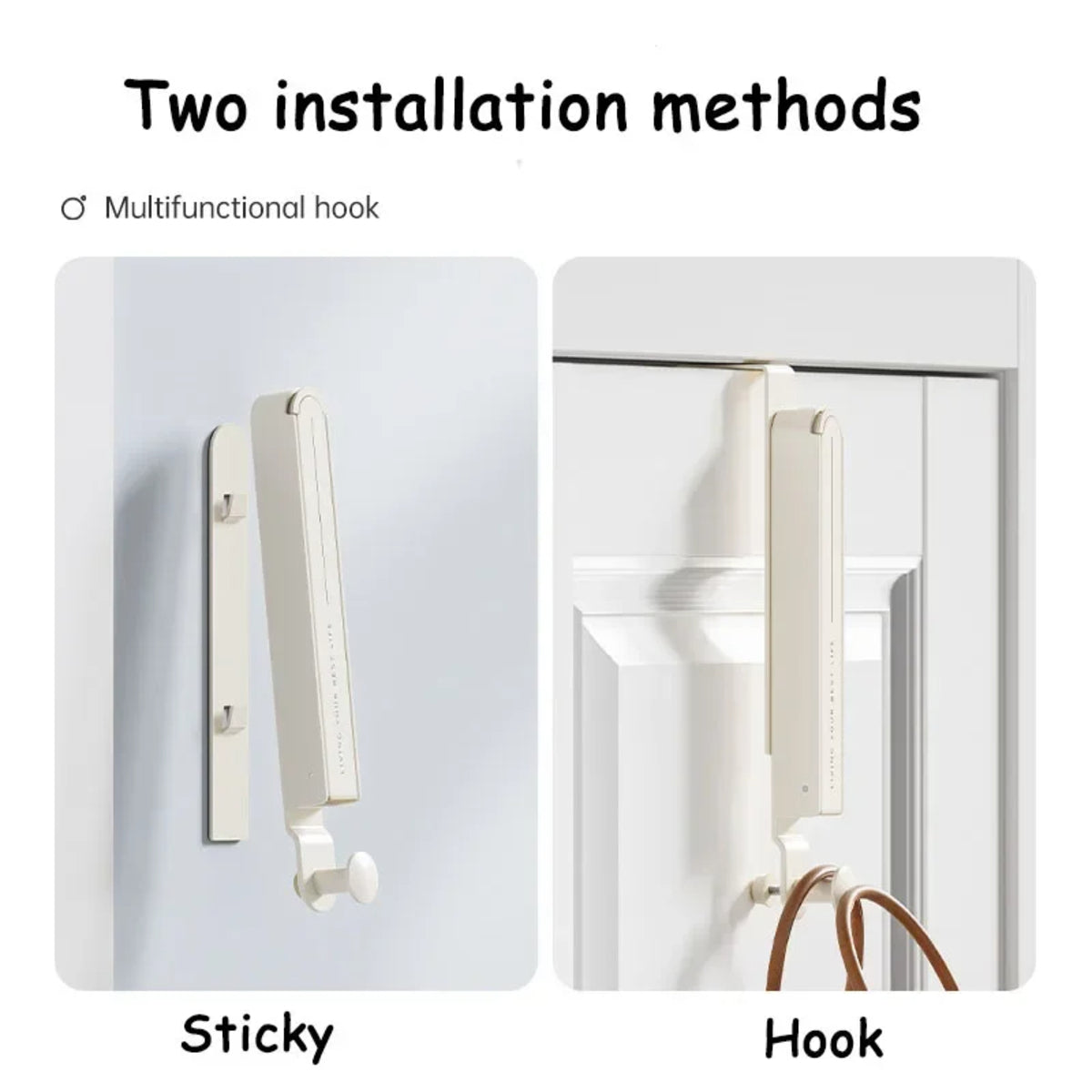 Aluminium Folding Door Rack - Telescopic Multi-Function Hook No-Drill Home Organiser