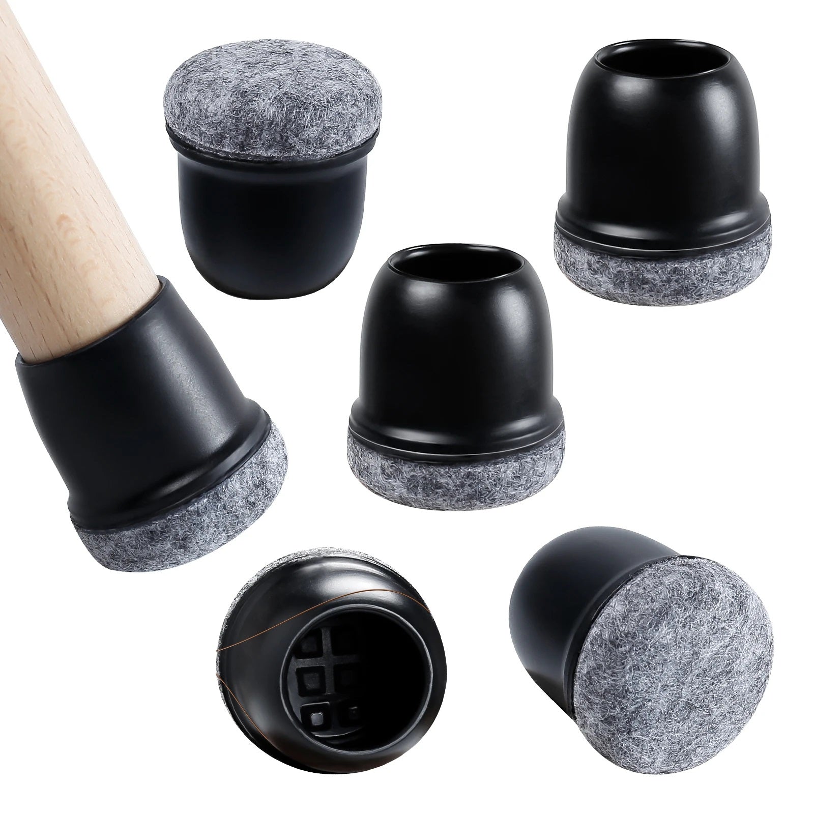 16 Pcs Chair Leg Protectors - Anti-Slip Silicone Felt Covers for Hardwood Floors