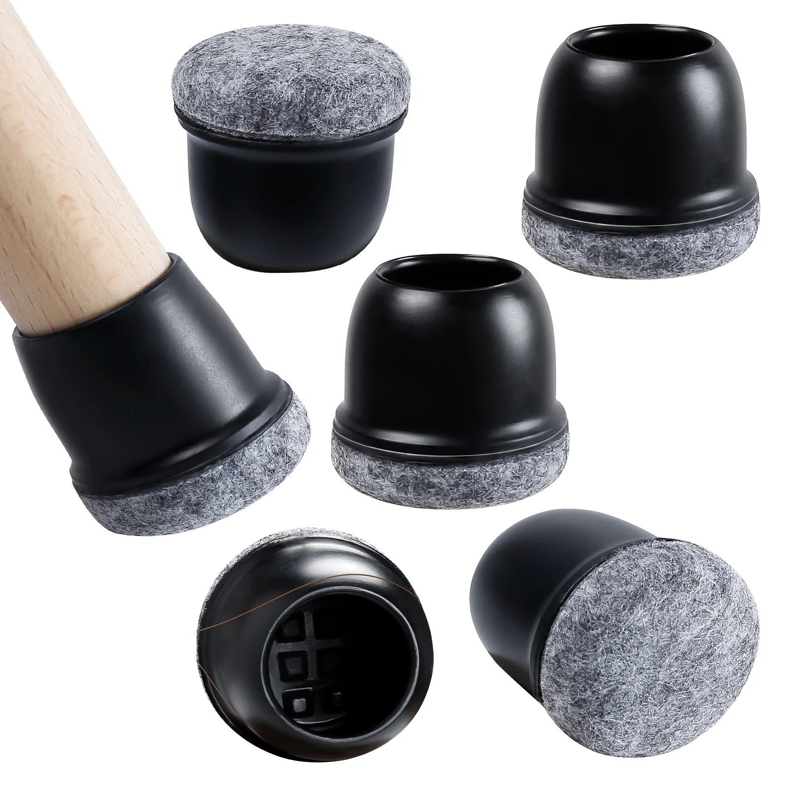 16 Pcs Chair Leg Protectors - Anti-Slip Silicone Felt Covers for Hardwood Floors