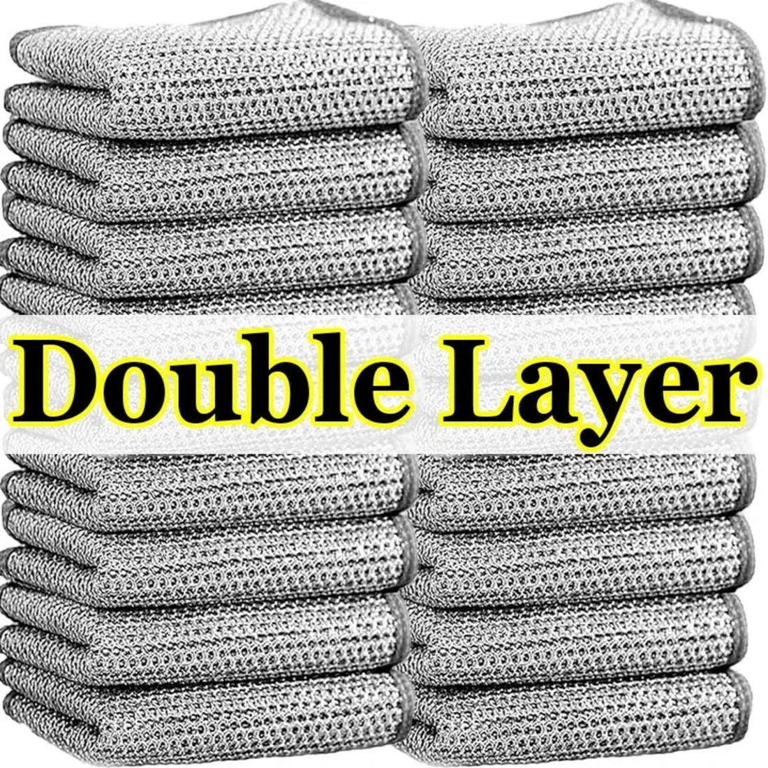 Steel Wire Cleaning Cloths - Double-Layer Silver Fibre Dishcloths for Kitchen
