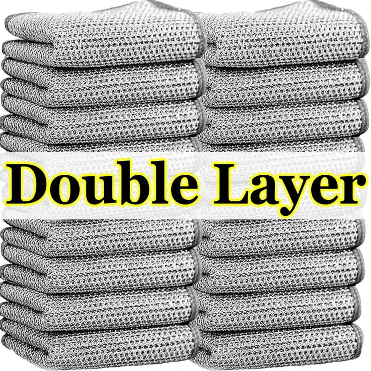 Steel Wire Cleaning Cloths - Double-Layer Silver Fibre Dishcloths for Kitchen
