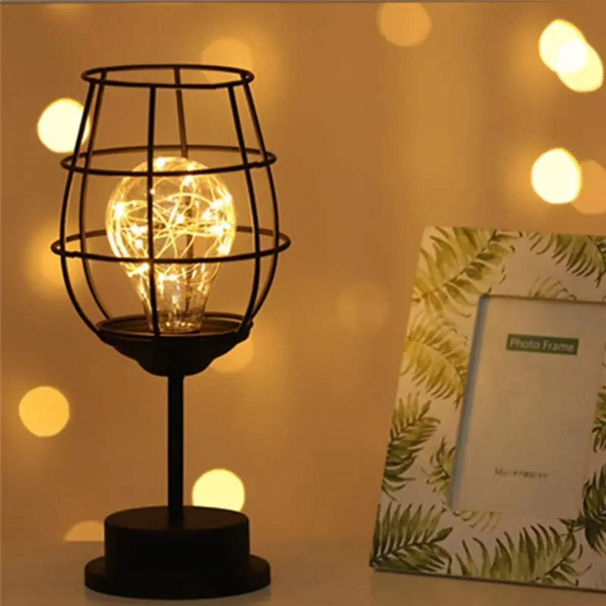 Vintage Desk Lamp with Metal Cage