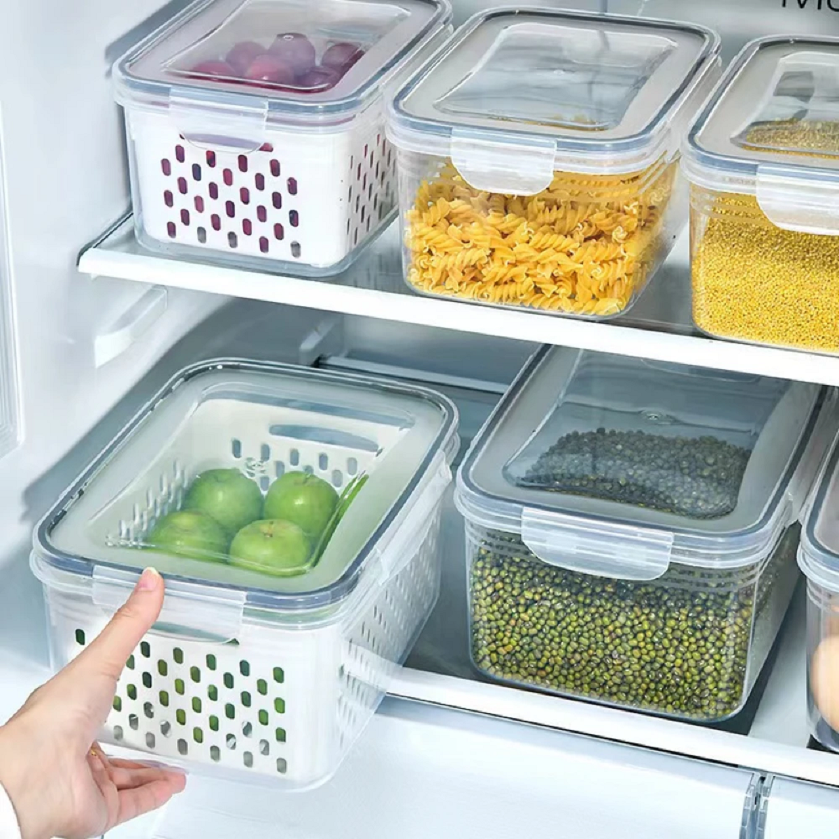 Refrigerator Storage Box Fridge Organizer Fresh Vegetable Fruit Drain Basket