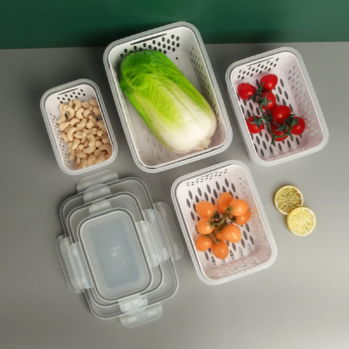 Refrigerator Storage Box Fridge Organizer Fresh Vegetable Fruit Drain Basket