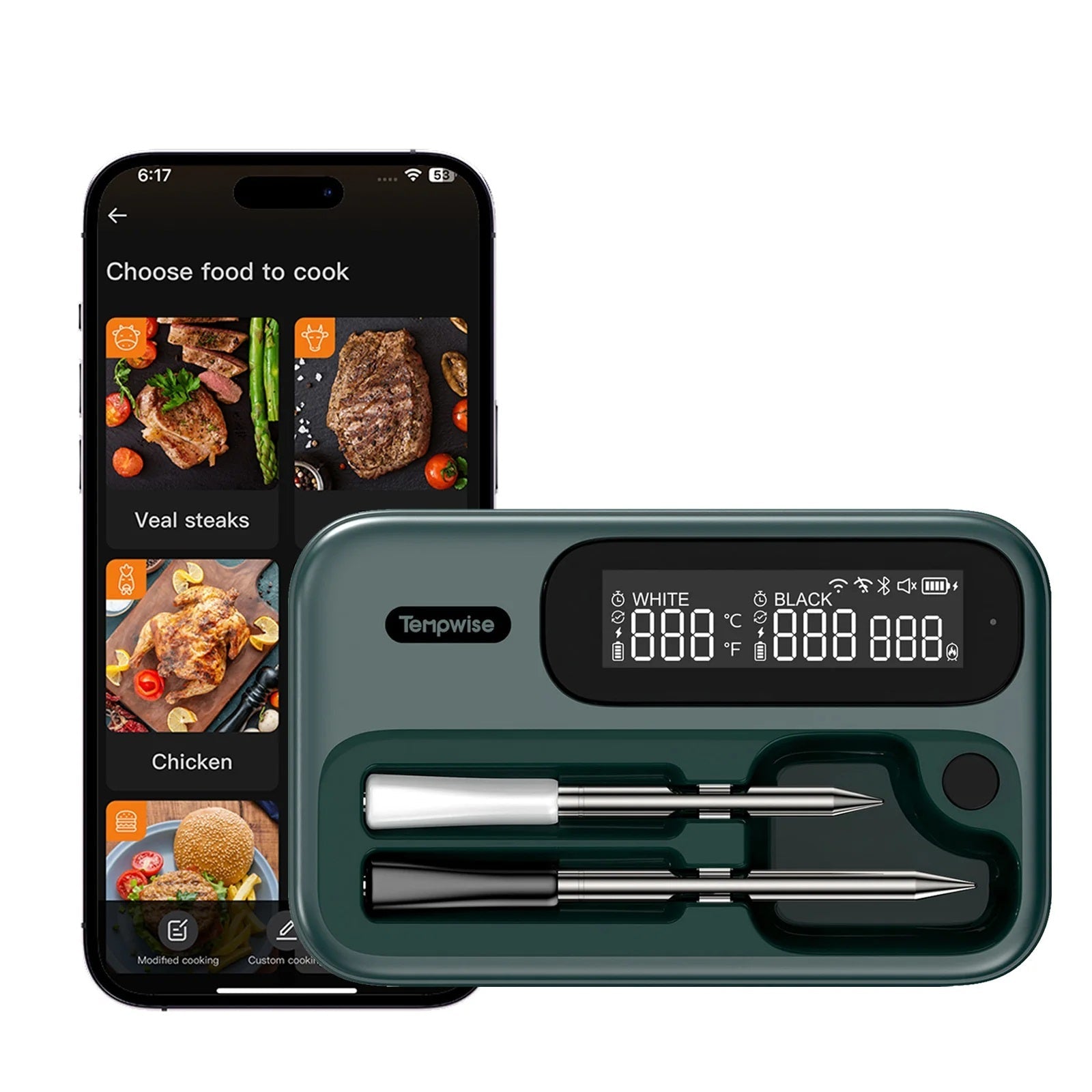 Wireless Bluetooth Meat Thermometer - Long and Short Probe Bbq Gauge